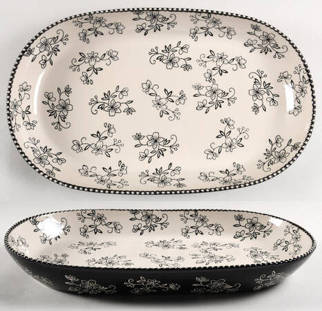 Floral Lace Black 16" Deep Oval Serving Platter