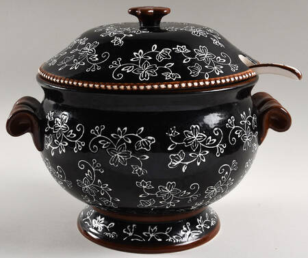 Floral Lace Black Tureen & Lid w/Ladle