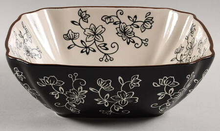 Floral Lace Black Square Soup/Cereal Bowl