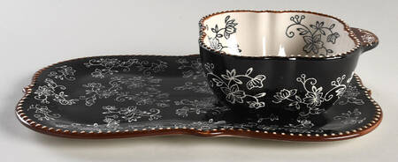 Floral Lace Black Soup & Sandwich Set (Tray & Bowl)