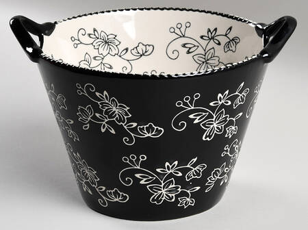 Floral Lace Black Handled Serving Bowl/Bucket