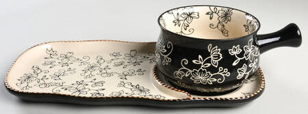 Floral Lace Black Soup Mug & Sandwich Set