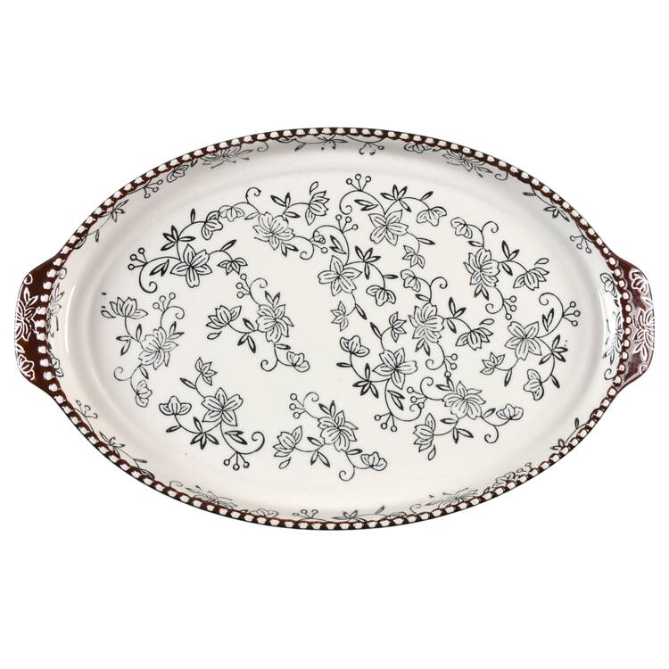Floral Lace Black 13" Oval Tray