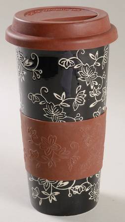Floral Lace Black Travel Mug & Silicone Lid