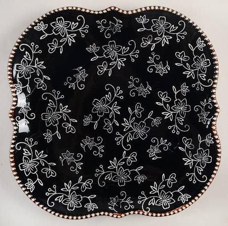 Floral Lace Black Square Dinner Plate
