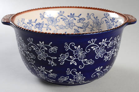 Floral Lace-Blue 9" Round Handled Baker