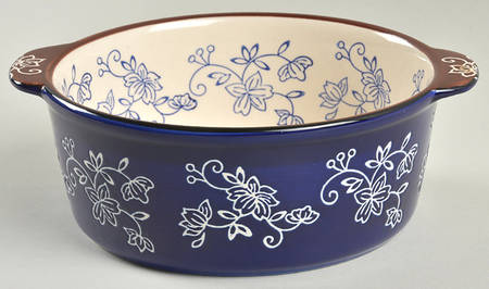 Floral Lace-Blue 8" Round Handled Baker