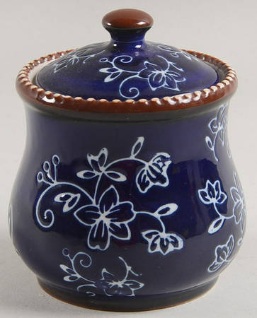 Floral Lace-Blue Sugar Bowl & Lid