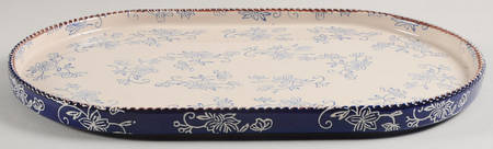Floral Lace-Blue 13" Oval Lid-It (Trivet,Tray,Baker Lid)