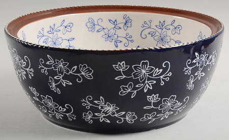 Floral Lace-Blue 3 Quart Round Casserole No Lid