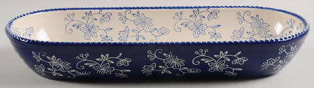 Floral Lace-Blue 12'' Oval Baker