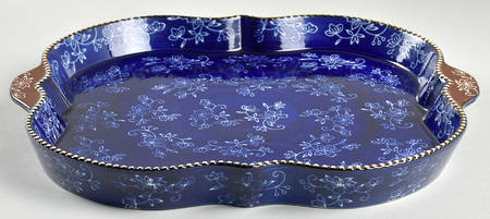 Floral Lace-Blue 15" Square Handled Platter