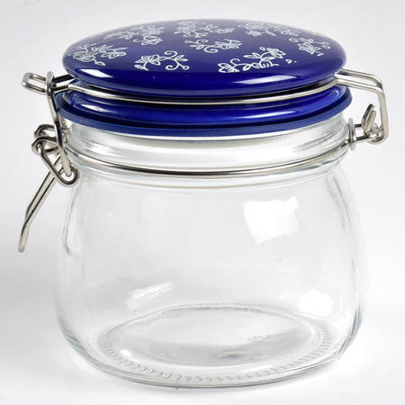 Floral Lace-Blue 4" Glassware Canister with Hinged Lid