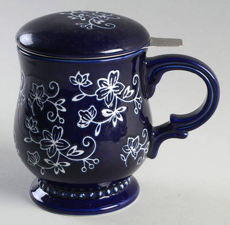Floral Lace-Blue Mug & Lid with Strainer