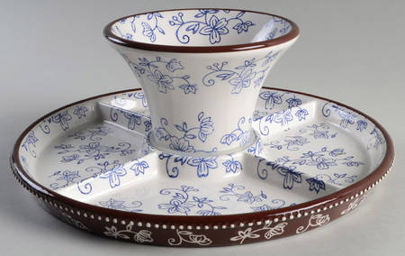 Floral Lace-Blue Cake/Chip Plate & Dip Bowl/Cake Pedestal for 12" Convertible Set