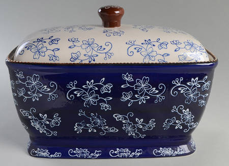 Floral Lace-Blue Bread Box & Lid
