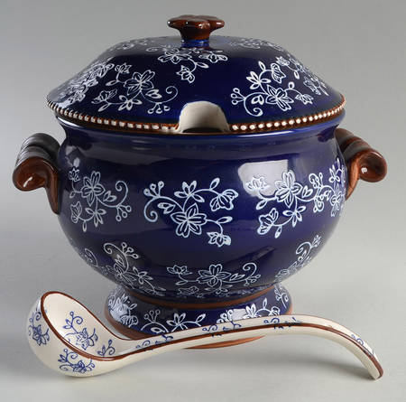 Floral Lace-Blue Tureen & Lid w/Ladle