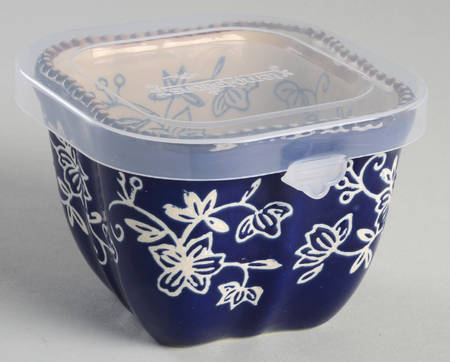 Floral Lace-Blue Square Ramekin & Plastic Lid