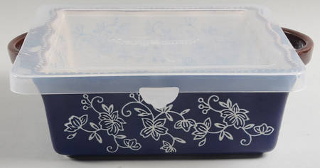 Floral Lace-Blue 8" Square Baker & Plastic Lid