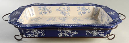 Floral Lace-Blue 15" Rectangular Baker W/Metal Stand