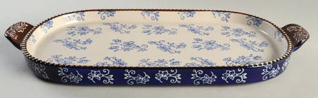 Floral Lace-Blue Lid-It for 15" Oval Baker (Trivet, Tra
