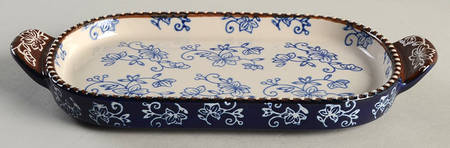 Floral Lace-Blue 8" Oval Lid-It (Trivet,Tray,Baker Lid)