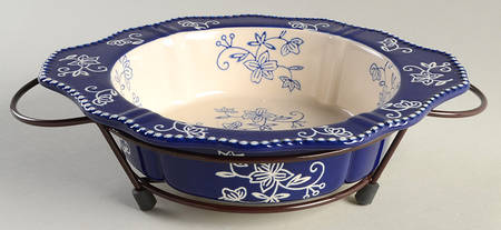 Floral Lace-Blue 9" Round Baker w/Metal Stand