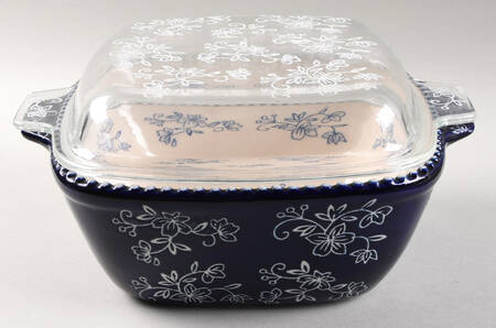 Floral Lace-Blue 8" Square Baker & Glass Lid