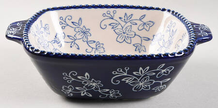 Floral Lace-Blue 6" Square Baker No Glass Lid