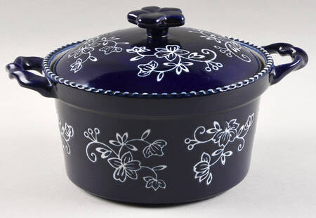 Floral Lace-Blue 1 Qt Round Covered Casserole