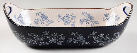Floral Lace-Blue 13" Squoval Centerpiece with Upswept Handles