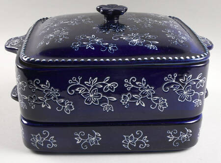Floral Lace-Blue Stacking Casserole with Lid - Set of 2