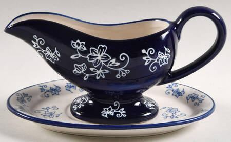 Floral Lace-Blue Gravy Boat & Underplate