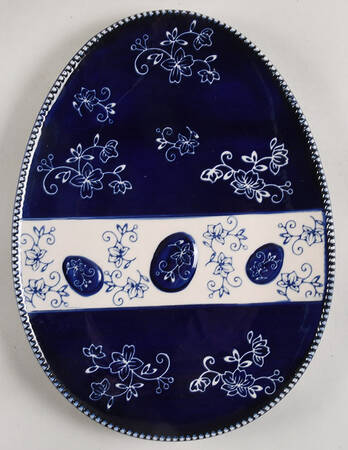 Floral Lace-Blue 11" Egg Shape Plate