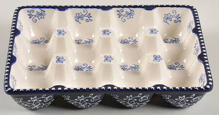 Floral Lace-Blue Rectangular Egg Holder Tray (Holds 12)