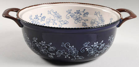 Floral Lace-Blue 3 Quart Round Casserole No Lid
