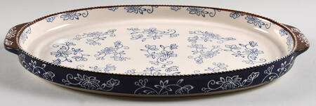 Floral Lace-Blue 13" Oval Handled Tray
