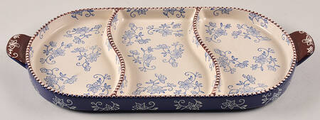 Floral Lace-Blue 17" Divided Squoval Tab Handled Lid-It for 17" Squoval Tab Handled Baker by Temp-Tations