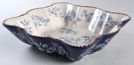 Floral Lace-Blue 10" Square Scalloped Bowl