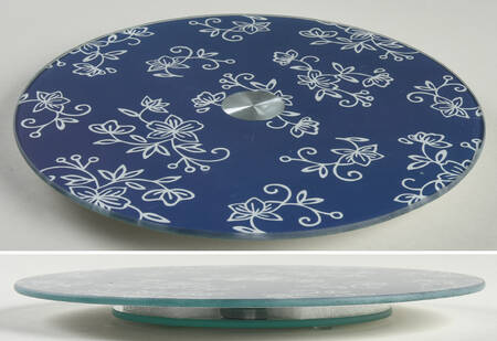 Floral Lace-Blue Glassware Lazy Susan Turntable