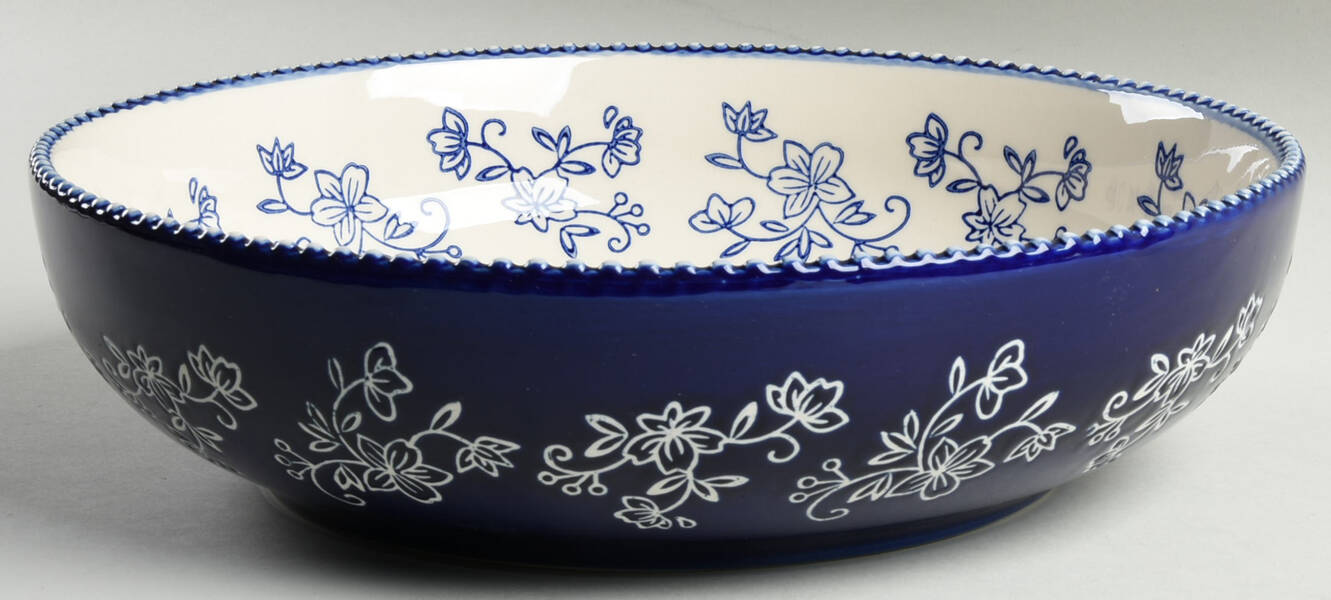 Floral Lace-Blue 12" Round Serving Bowl