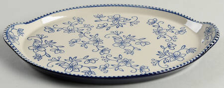 Floral Lace-Blue Lid-It for 12" Oval Tab Handled Baker