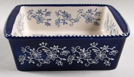 Floral Lace-Blue 9" Square Baker with Rimmed Handles
