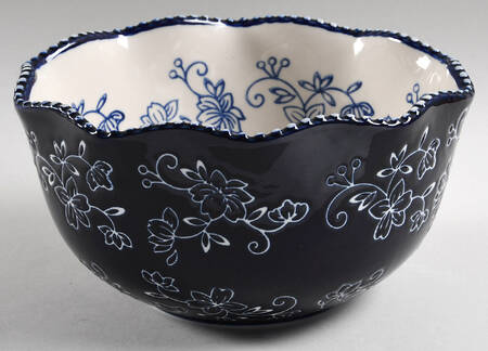 Floral Lace-Blue 7" Round Ruffled Bowl