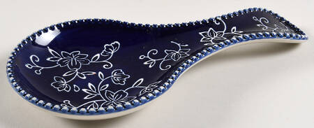 Floral Lace-Blue Spoon Rest/Holder (Holds 1 Spoon)