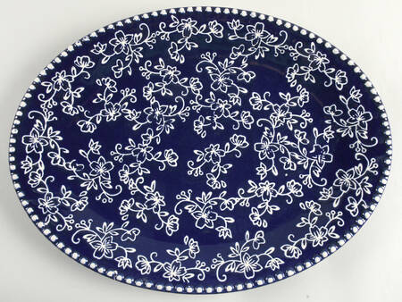 Floral Lace-Blue 16" Oval Serving Platter