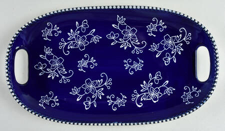 Floral Lace-Blue 12" Oval Handled Tray