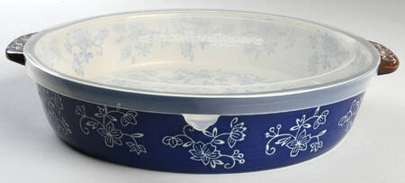 Floral Lace-Blue 3 Qt Round Baker & Plastic Lid for Baker & Ramekins Set (Chip & Dip)