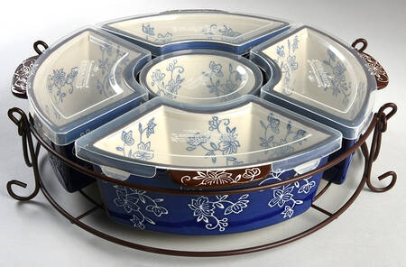 Floral Lace-Blue (11 Pc) Baker & Ramekins Set (Chip & Dip)