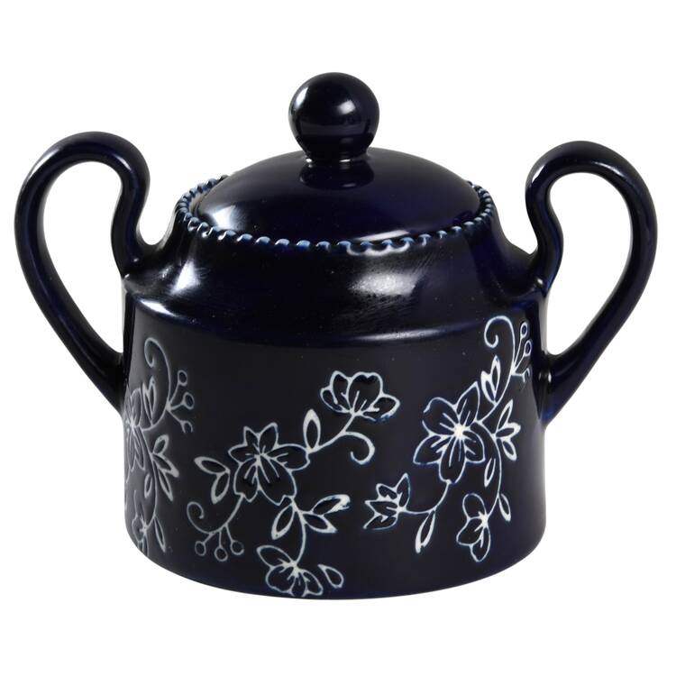 Floral Lace-Blue Sugar Bowl & Lid